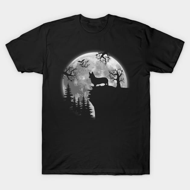 Corgi And Halloween Moon T-Shirt by Jenna Lyannion